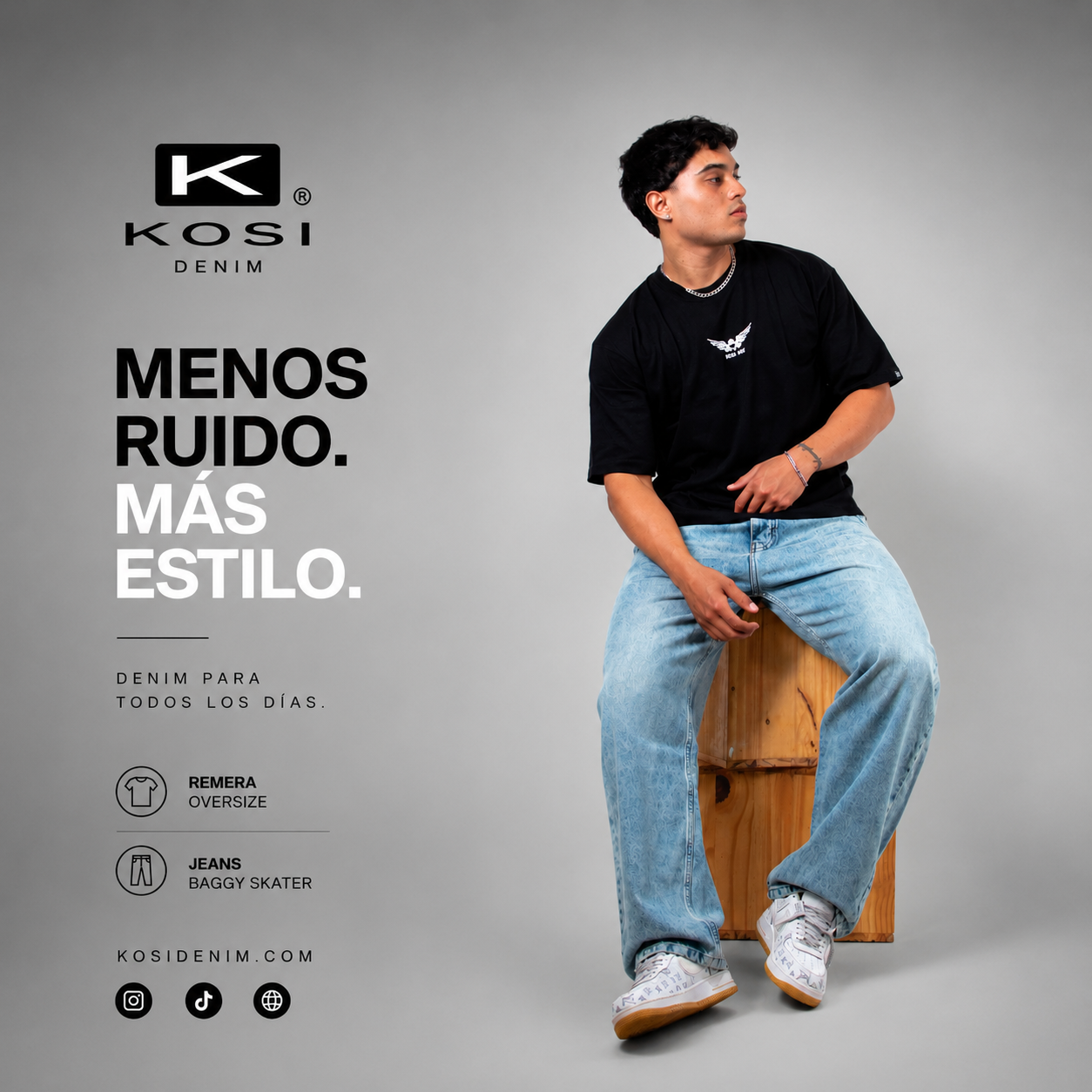 Remera Oversize Negra & Jeans Baggy Skater